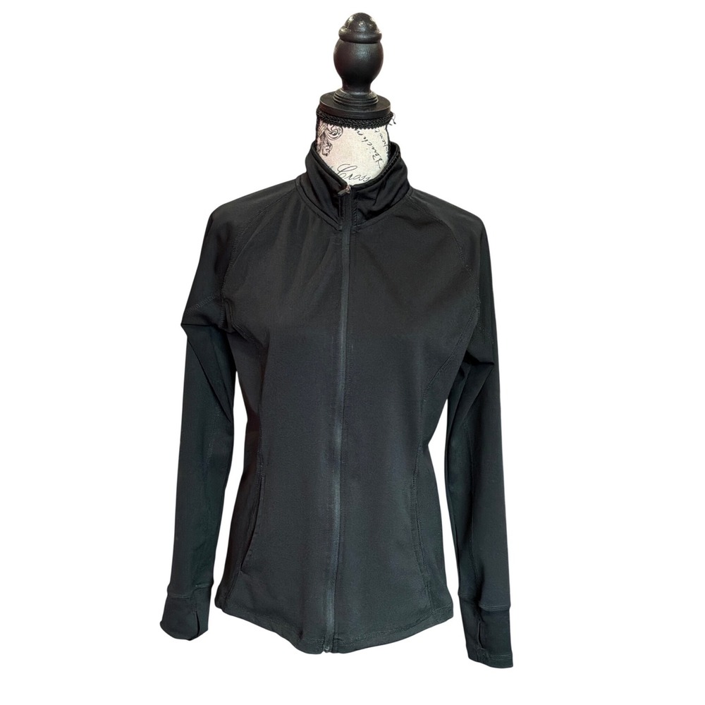 Legend Womens Black Full Zip Activewear Track Jacket with Thumbholes Size Medium